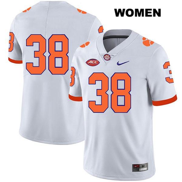 Women's Clemson Tigers #38 Elijah Turner Stitched White Legend Authentic Nike No Name NCAA College Football Jersey GNJ0746KU